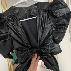 Black leather tie top